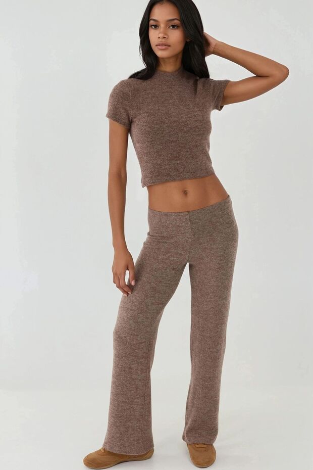 Elastik Bel Yumuşak Dokulu Örme Pantolon - 3