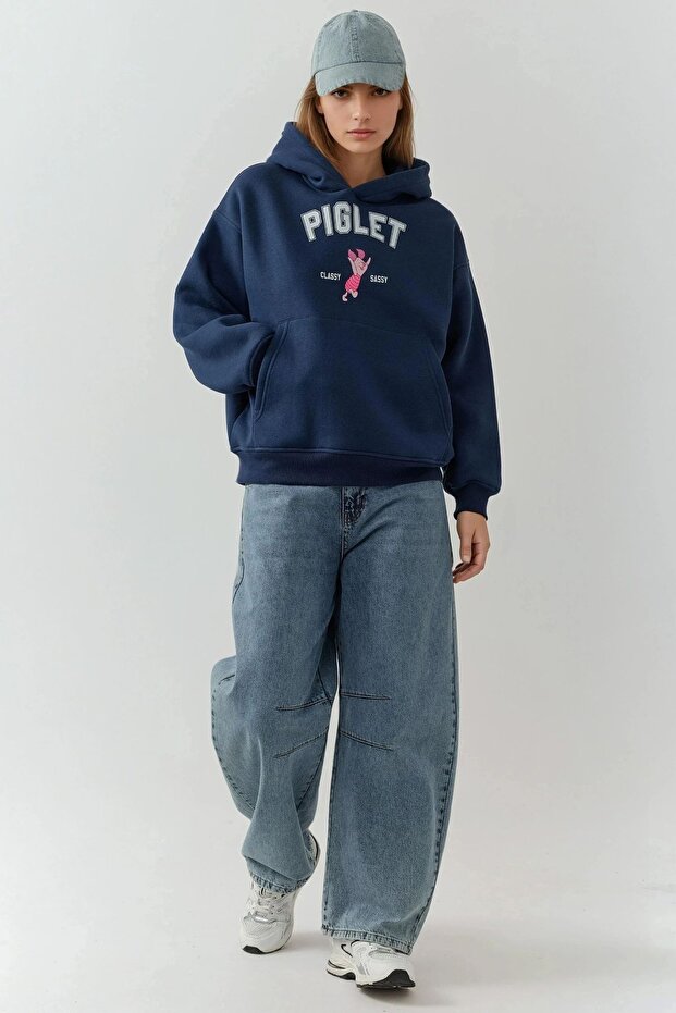 Oversize Baskılı Kapüşonlu Sweatshirt - 4