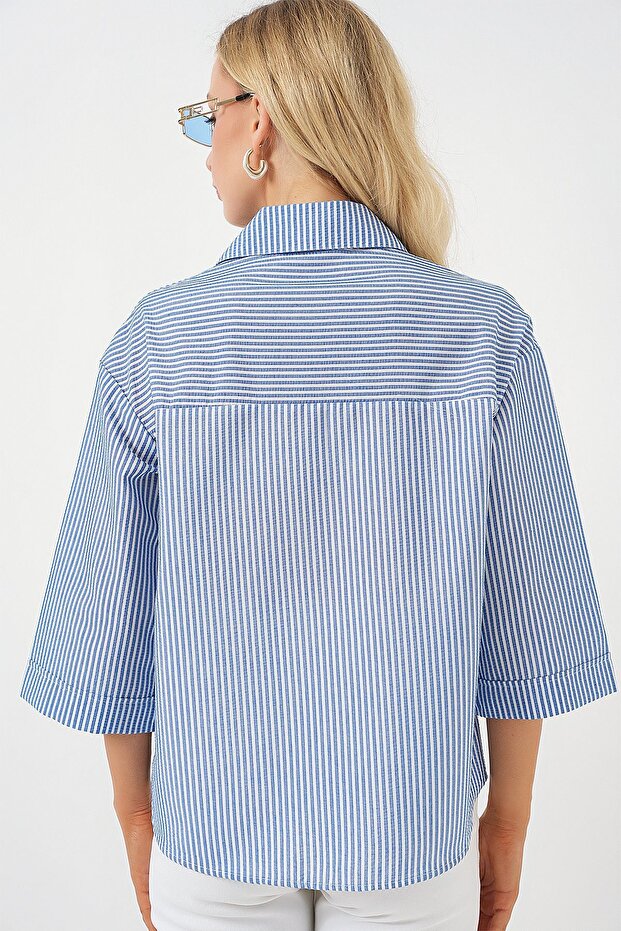 BDART Şeritli Poplin Gömlek, Nakışlı - 6