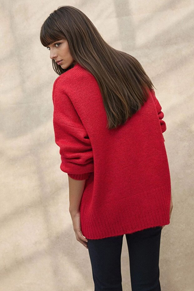 Kalın Örgü Düz Yaka Kazak - 2