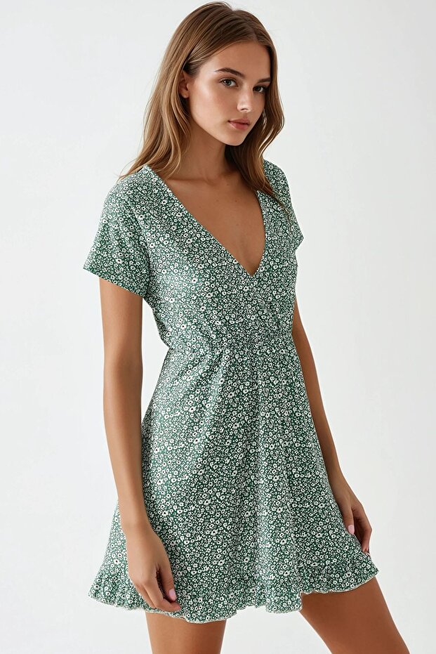 Mini V Yaka Ditsy Çiçekli Elbise Busem Collection - 1