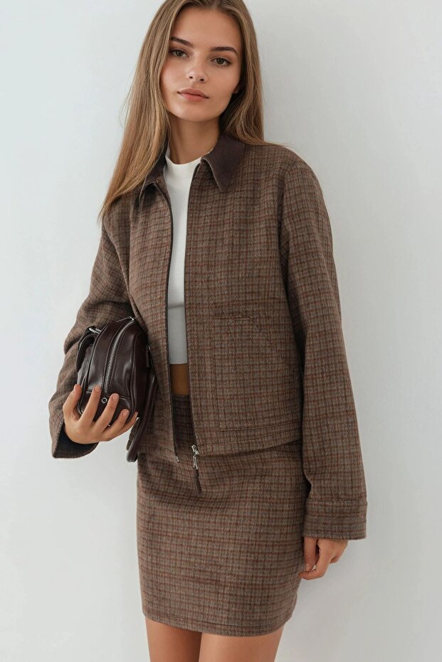 Ekose Desenli Dar Mini Etek - 5