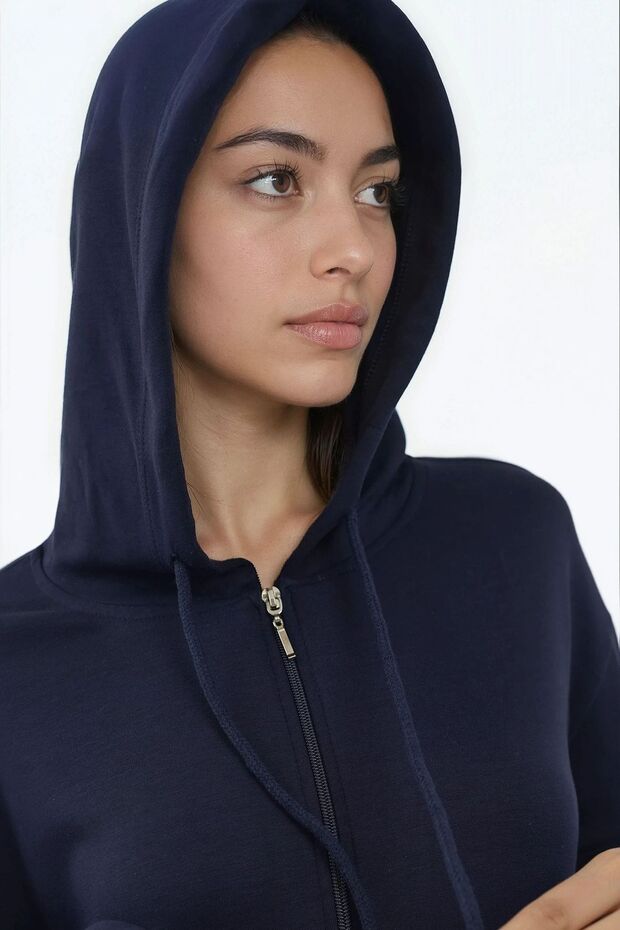 Modal Touch Fermuarlı Kapşonlu Sweatshirt - 7