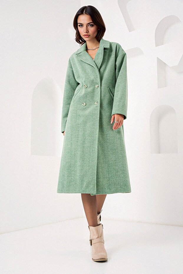 BDART Oversize Çift Düğmeli Herringbone Palto - 4