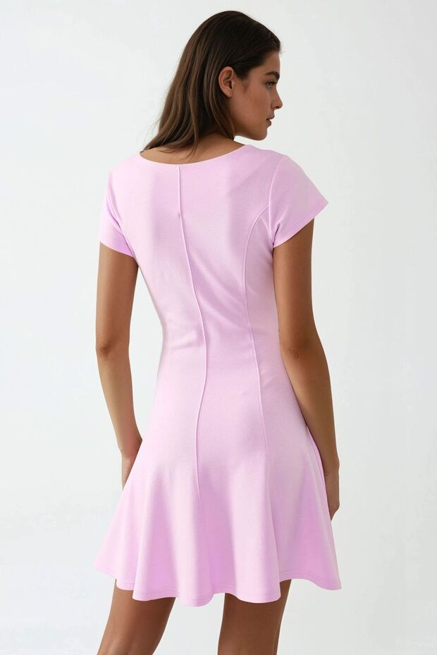 Kayık Yaka Mini Elbise - 4