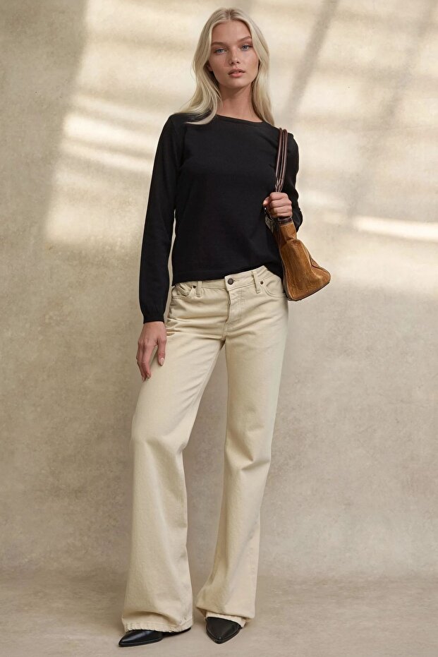 Viskon Karışımlı Bisiklet Yaka Basic Triko Kazak - 2