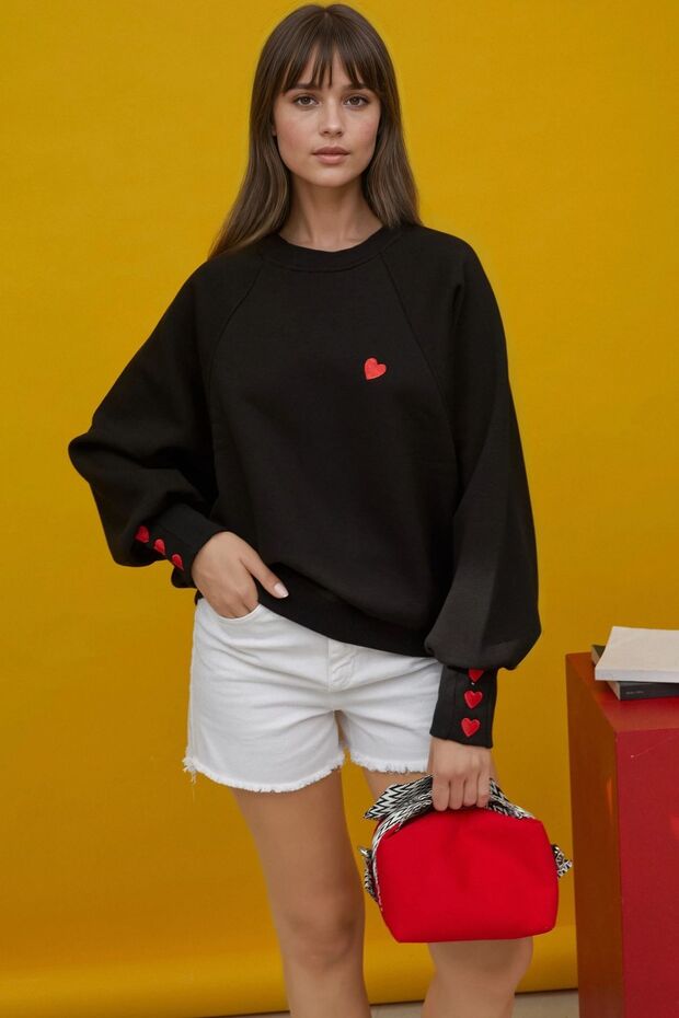 İşlemeli Pamuklu Sweatshirt - 1