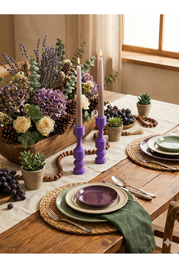 İkili Mor Şamdan Seti - 1