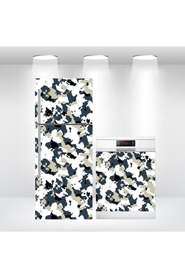 Refrigerator and Dishwasher Door Self-Adhesive Foil Covering Camouflage Military Pattern İbmb011