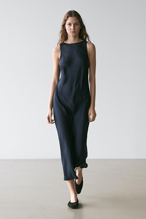 Dökümlü midi elbise - 1