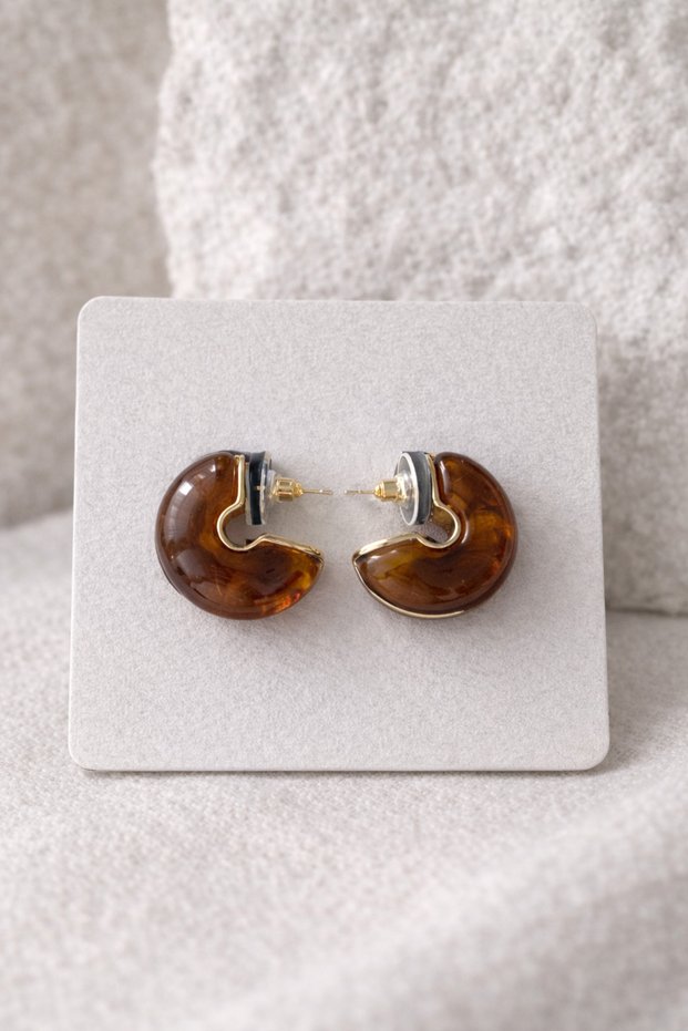 Brown Resin Chubby Dublin Hoop Earrings