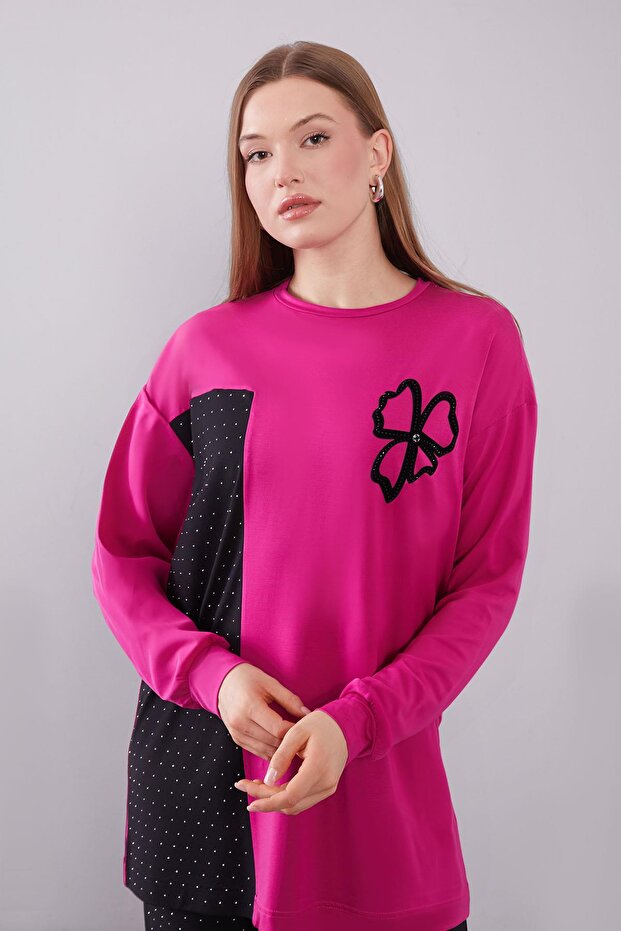 Fuchsia Clover Pattern Detailed Double Set - 3
