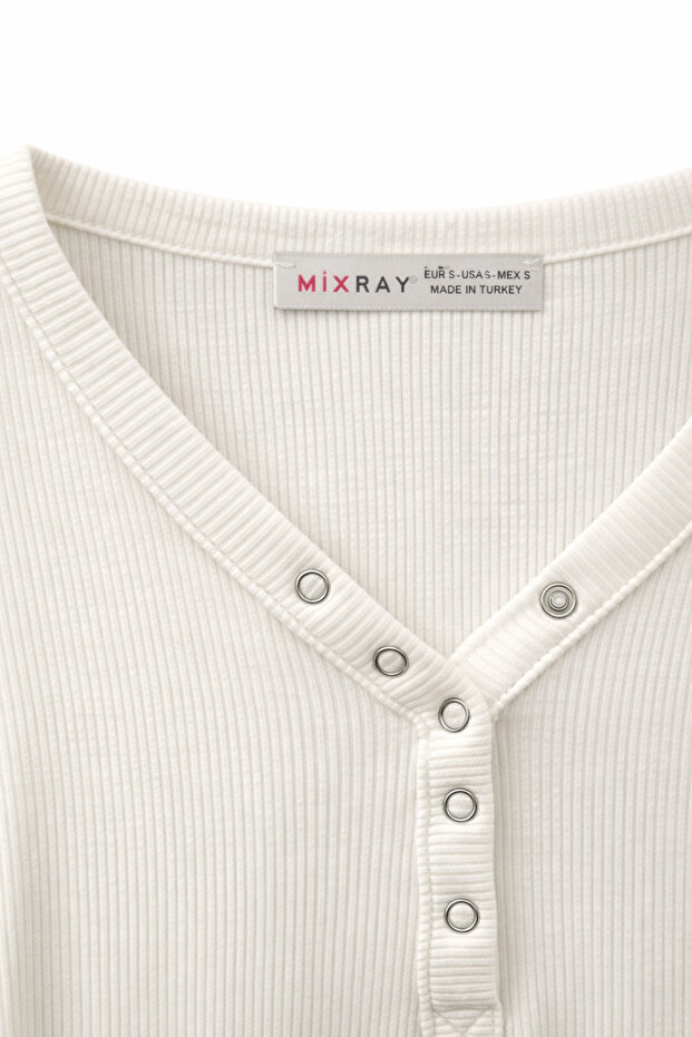 2049 Kadın Çıtçıtlı Basic Bluz Beyaz - 2