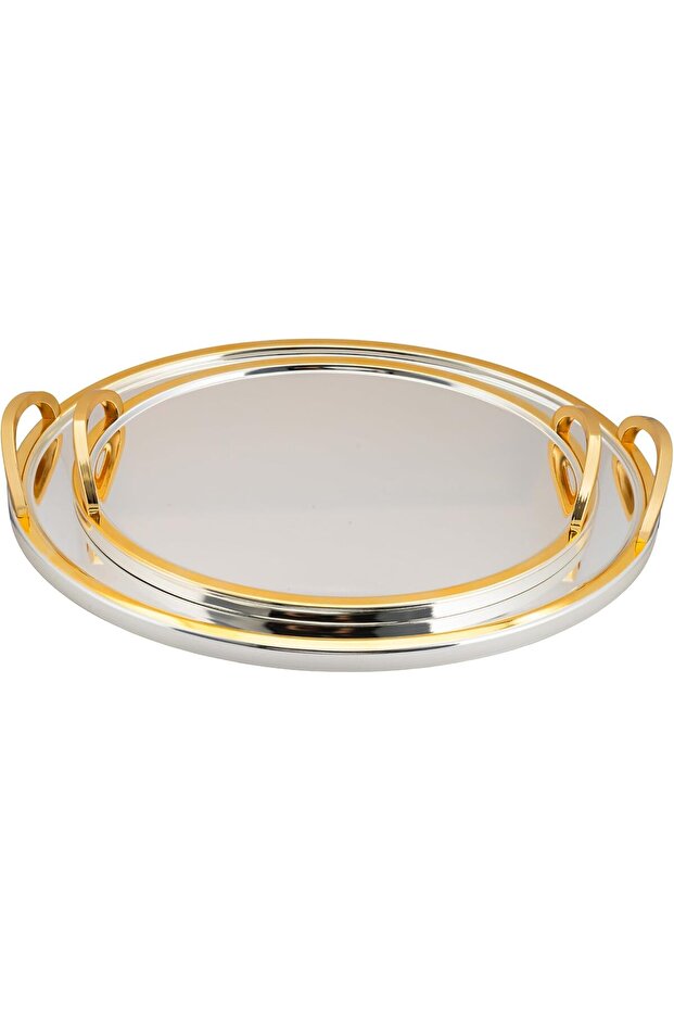 طقم صواني تقديم بيضاوية بمقابض جانبية - 3