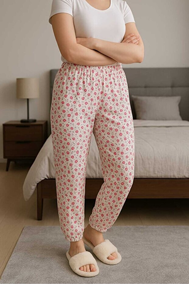 Women's Patterned Pajama Bottoms with Elastic Waist, Comfortable Cut, Home Wear