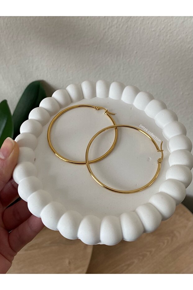Clip-On Steel Gold Thin Hoop Earrings (Large Size)