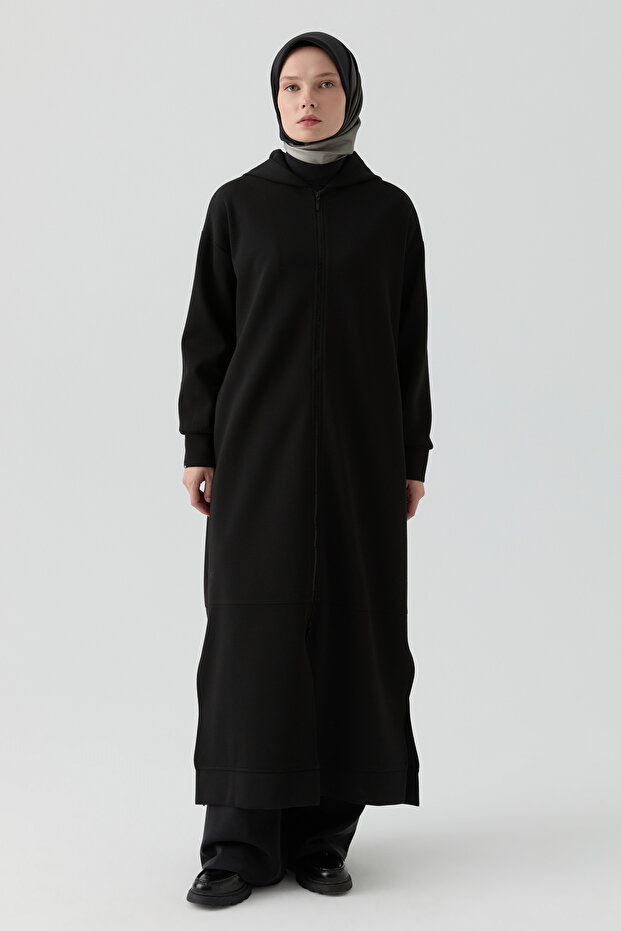 Kapüşonlu Örme Ferace - Siyah - 4