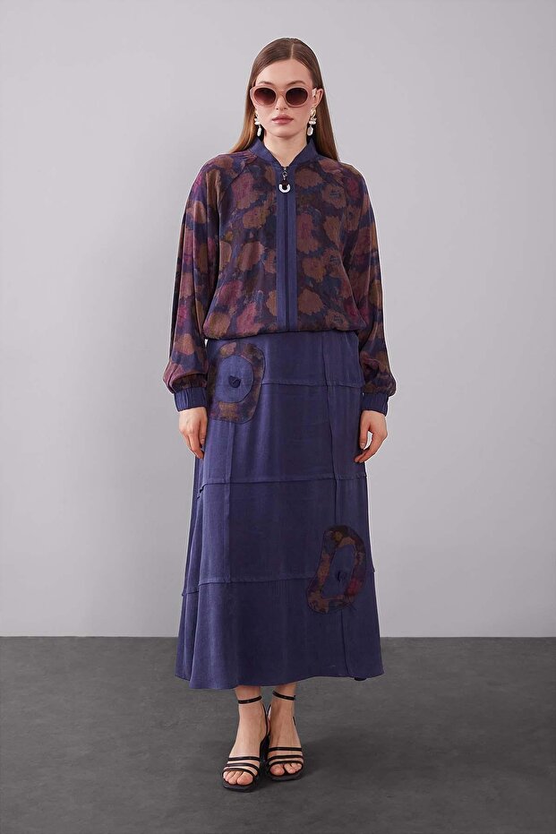 Blue Marbled Patterned Cupra Double Set - 1