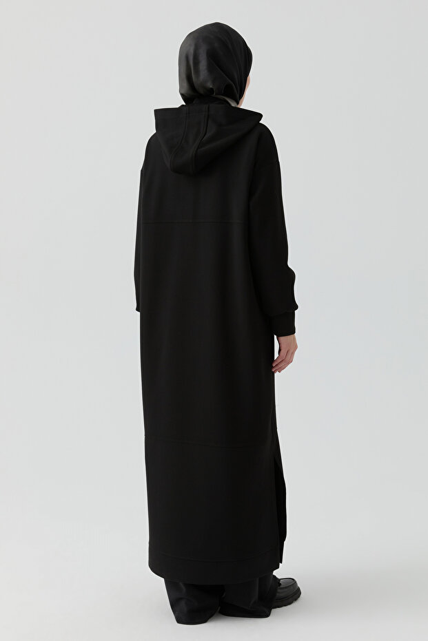 Kapüşonlu Örme Ferace - Siyah - 6