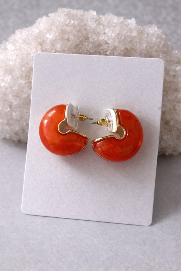 Orange Marble Pattern Resin Chubby Dublin Hoop Earrings