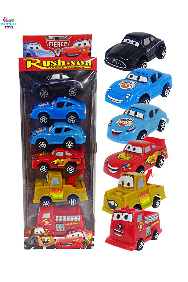 Brother Toys Cars Şimşek Mcqueen 6'lı Sürtmeli Araba Seti Mater Sally İtfaiye Doc Hudson