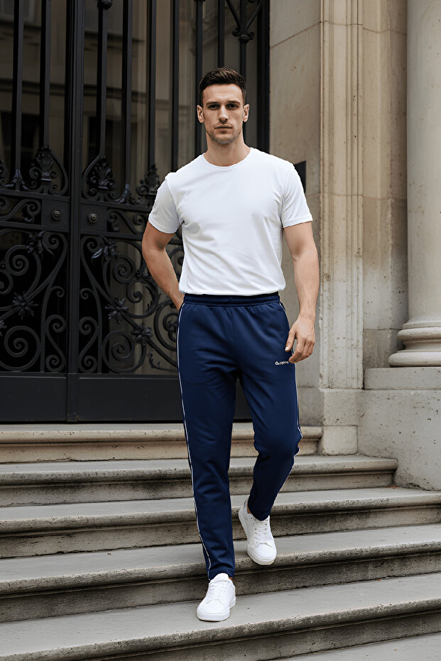 Men's Regular/Relaxed Fit Wide Leg Sweatpants with Side Ribbing
