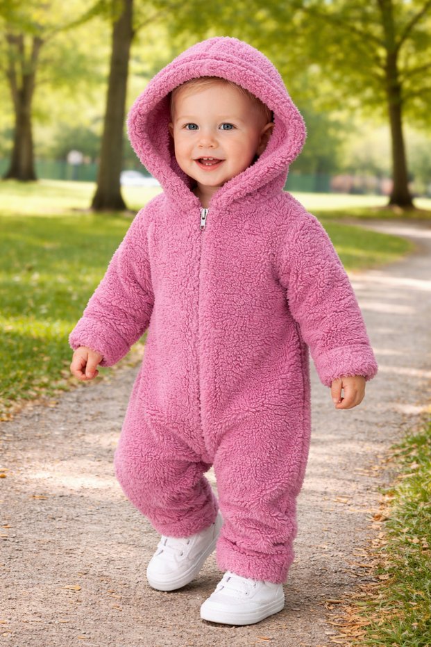 Winter Sweet Winter Sweet Baby Girl Plush Jumpsuit Hooded Zipper Soft Fleece Jumpsuit Winter