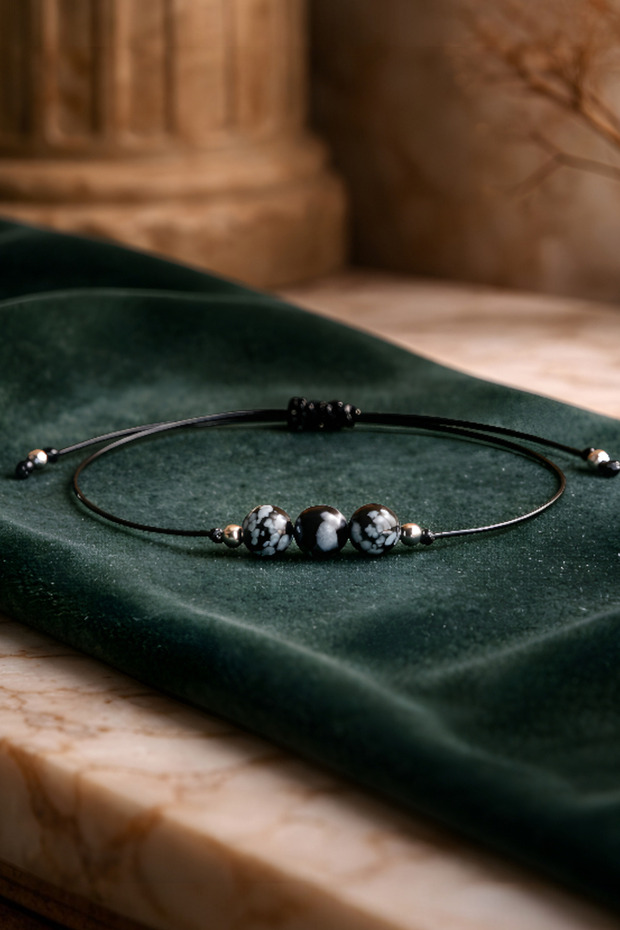 Snowy Obsidian Unisex Handmade Natural Stone Bracelet 8 mm