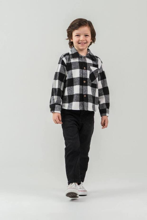 Boy's Plaid Shirt and Jeans Pants Two-Piece Set