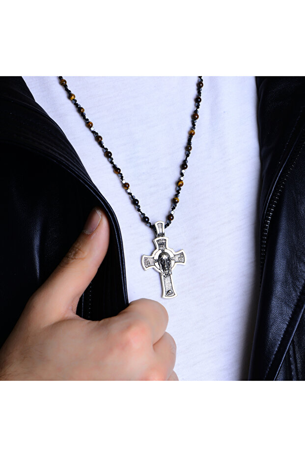 çelik kolye haç - 5