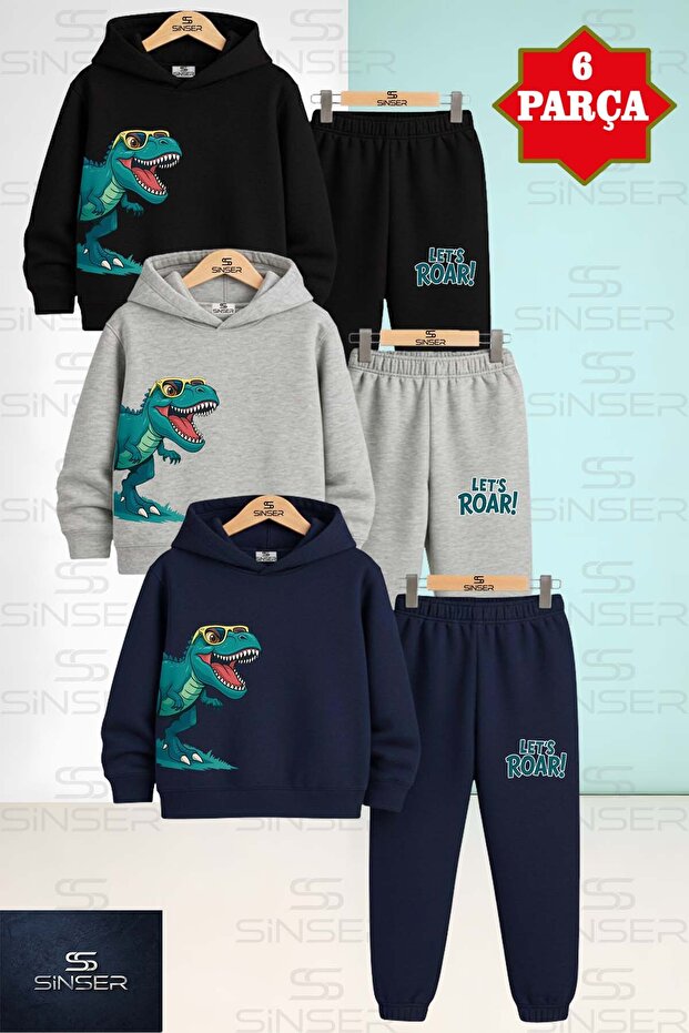 Children's Unisex Dinosaur 3-Piece Hooded Tracksuit Set with Side Glasses