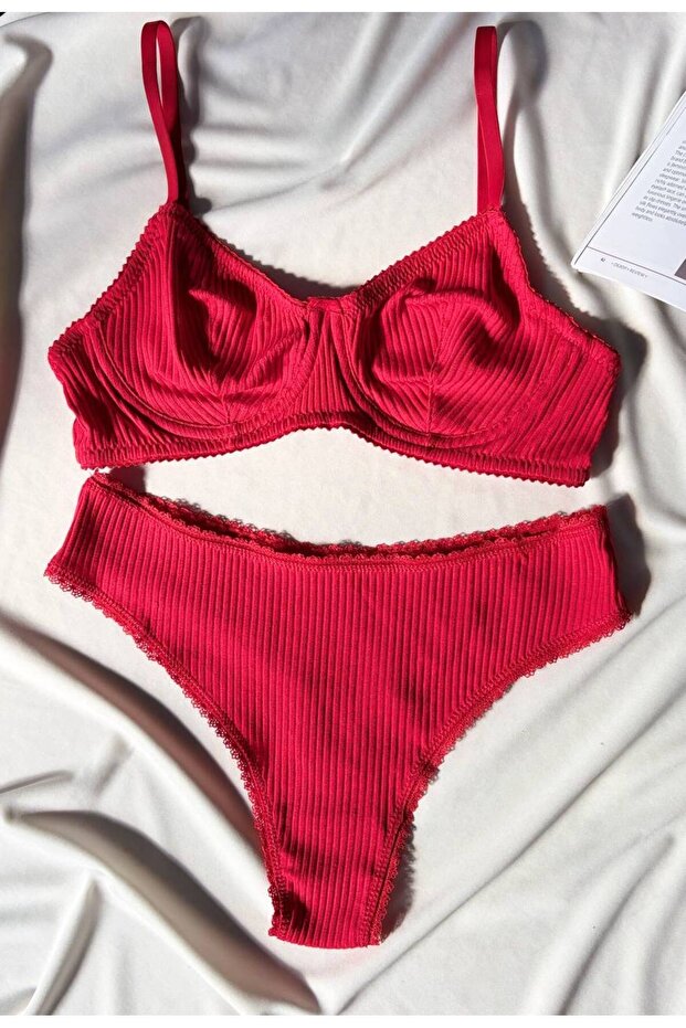 Plain Cotton Combed Underwire Bra Set - 3