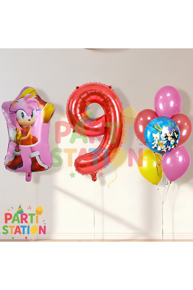 Sonic and Amy Themed 9Th Birthday Balloon Set 8 Pieces