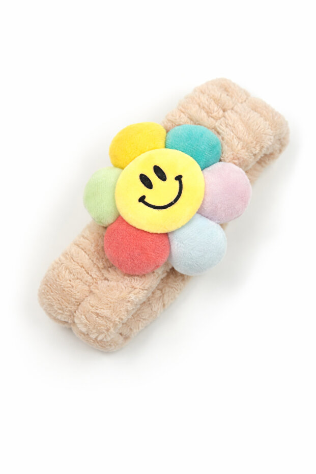 Smiling Face Flower Detailed Plush Hair Band