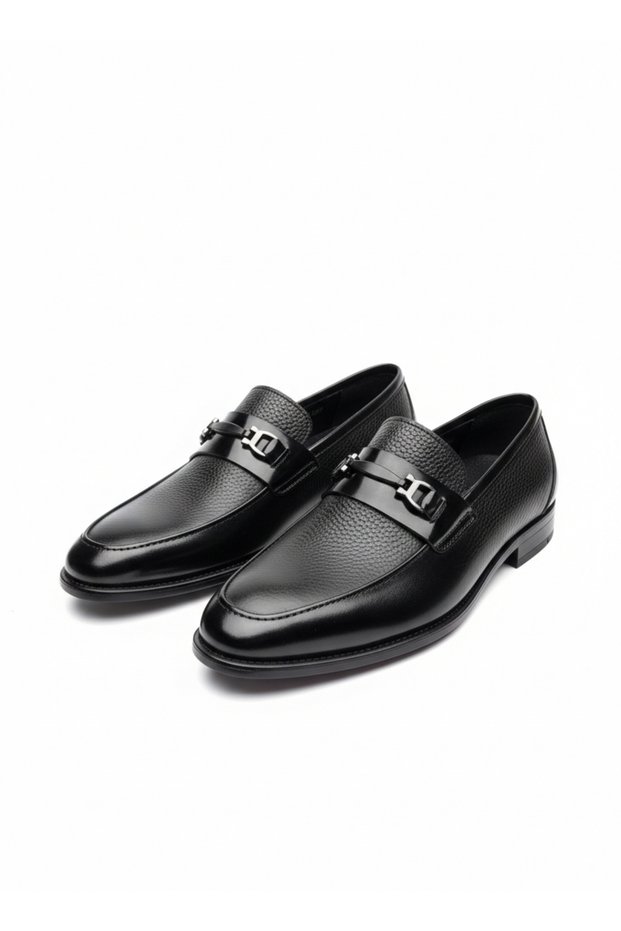 Men's Black Genuine Leather Patent Leather Detailed Classic Buckle Groom's Shoes - Neolit Sole 2601261950
