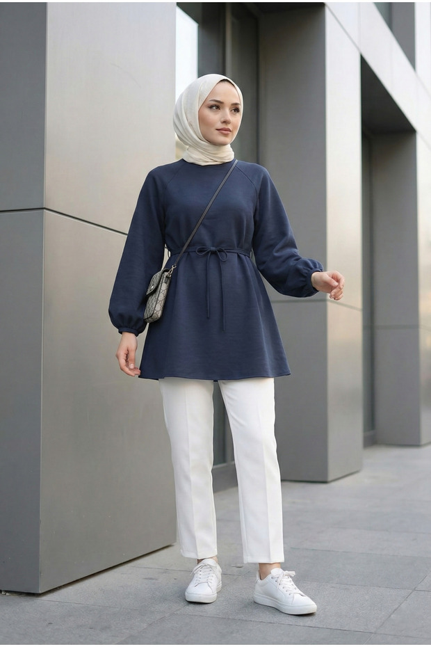 Tencel Fabric Balloon Sleeve Tunic - Parliament Blue - Parliament