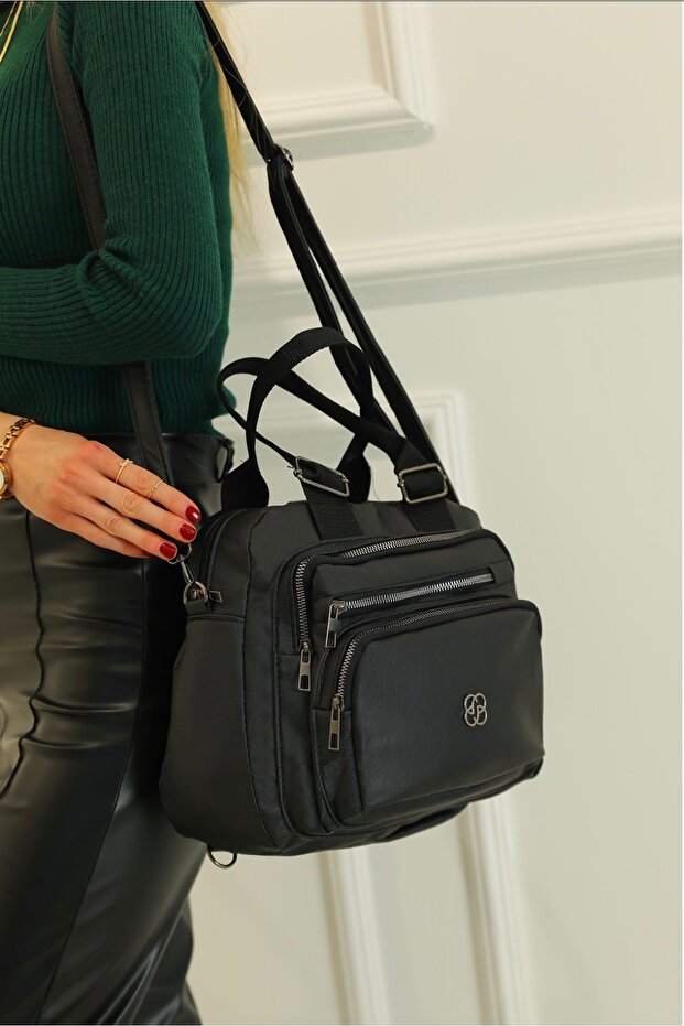 Luna Black Multi-Compartment Hand and Shoulder Bag
