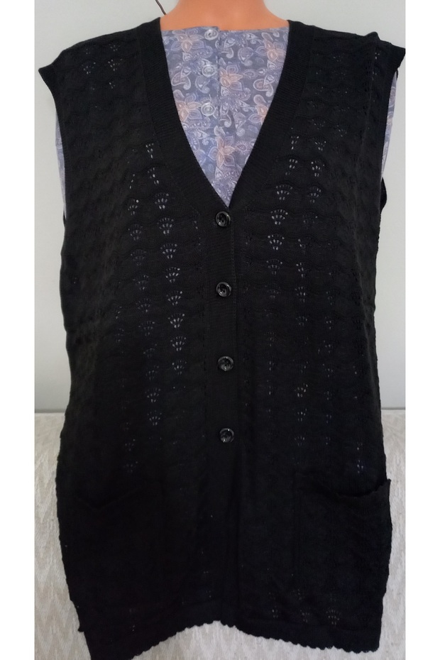 Er Clothing Seasonal Knitwear Vest Double Pocket Buttoned Black