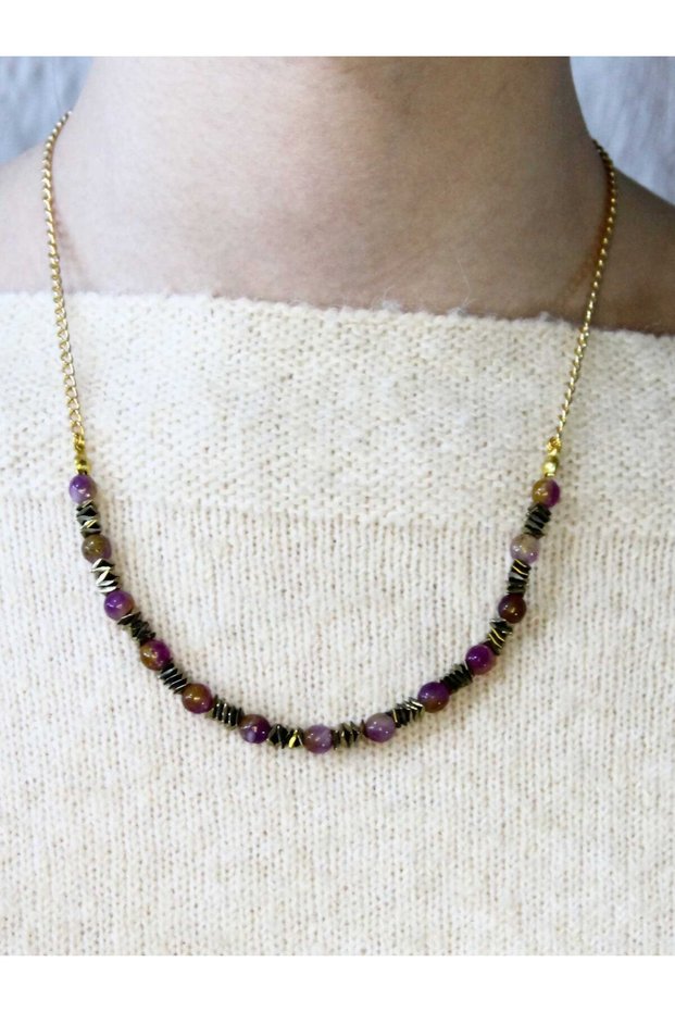 Natural Stone Ametrine Hematite Natural Stone Women's Natural Stone Necklace Euk52Amh