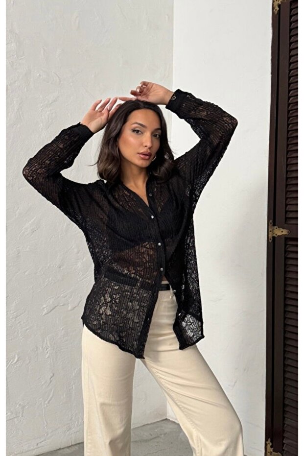 Plise Dantel Gömlek - 2