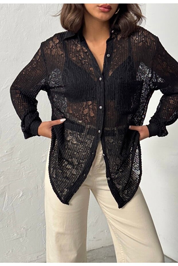 Plise Dantel Gömlek - 1