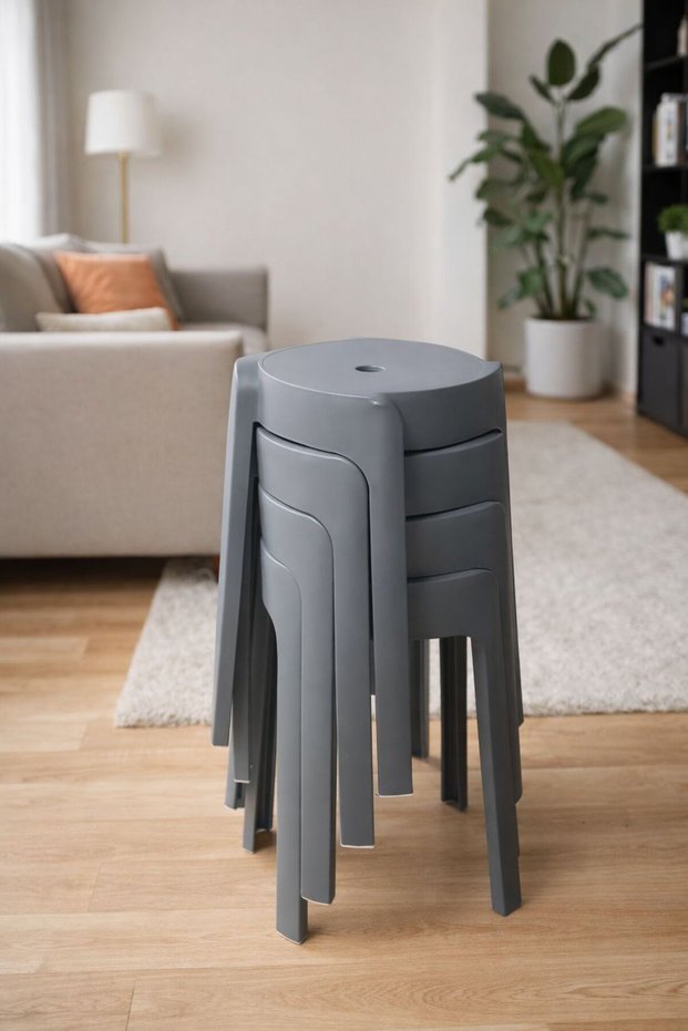 4 Pieces of Stackable Plastic Stools with Non-Slip Bases - Multi-Purpose Stool for Home, Balcony, Garden Type