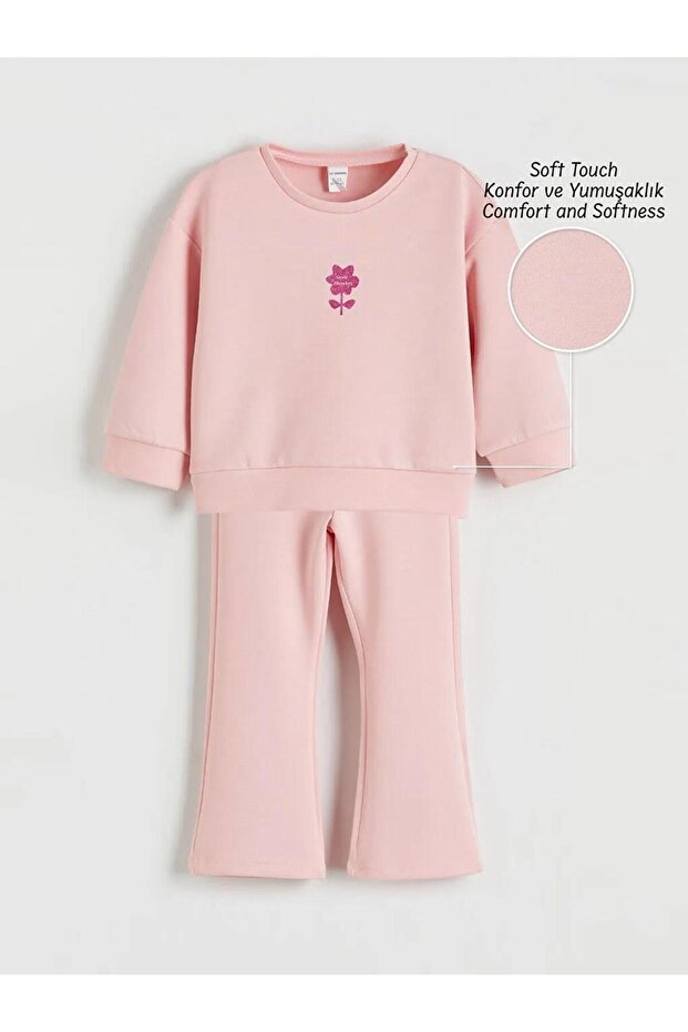 Floral Printed Girls' Soft Touch Sweatshirt and Sweatpants (S6)