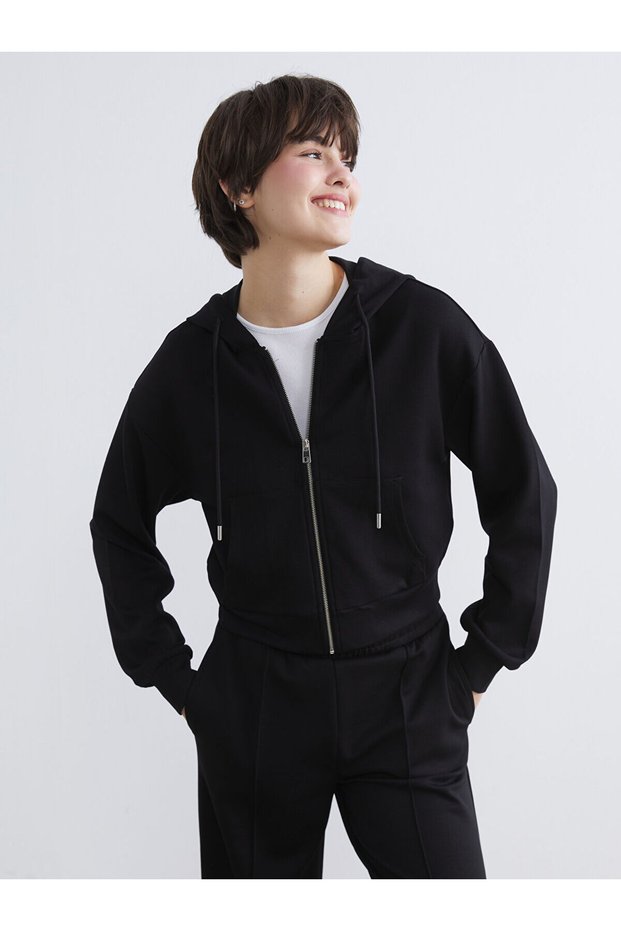 New Season Sparkling Pieces from Esvab Black Hooded Soft Touch Women's Zippered Sweatshirt