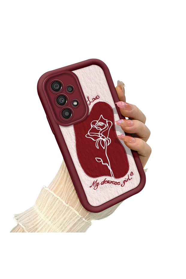Samsung Galaxy A33 5g Compatible Claret Red Color Flower Pattern Case Silicone Shock Absorbing