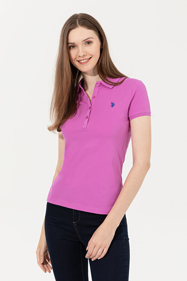 Women's Violet Basic Polo Neck T-Shirt 50246272-Vr037