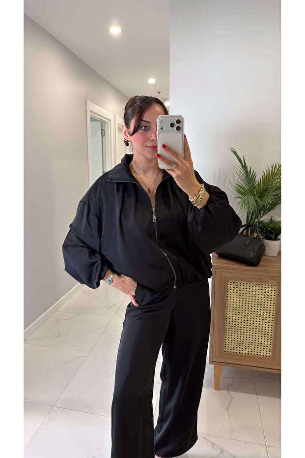 طقم فوردا من الساتان الأسود - 2