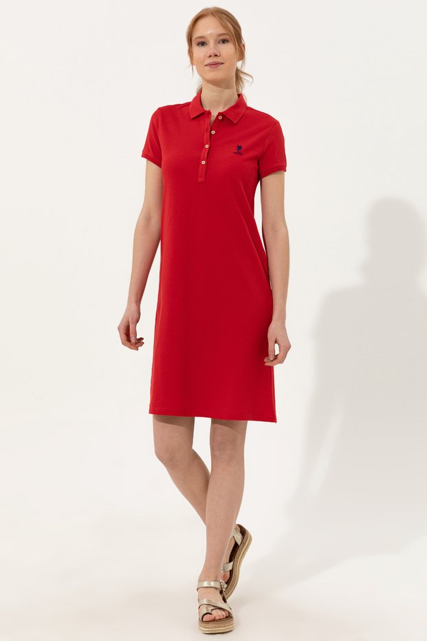 Women's Red Polo Collar Knitted Dress 50246319-Vr171