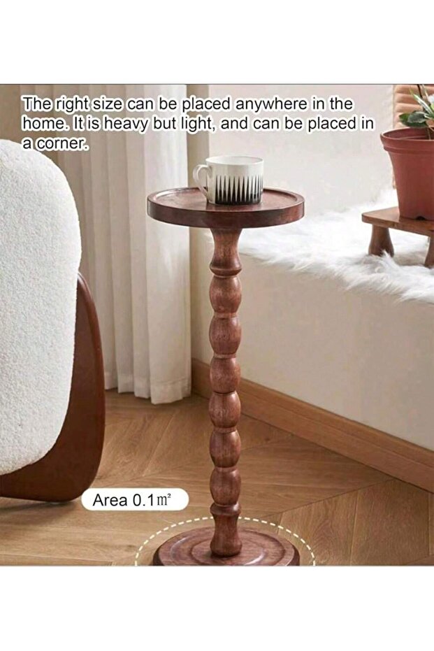 طاولة جانبية دائرية متعددة الاستخدامات، أرجل من الخشب الصلب، مصنوعة من مواد طبيعية، مثالية للترفيه بجانب حمام السباحة في الفناء الخلفي. - 7