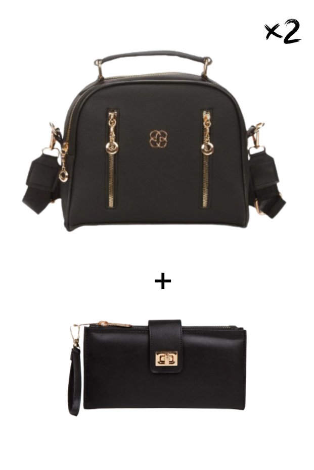 Women's Vegan Leather Everyday Crossbody Bag – Black with Gold Zipper Detail